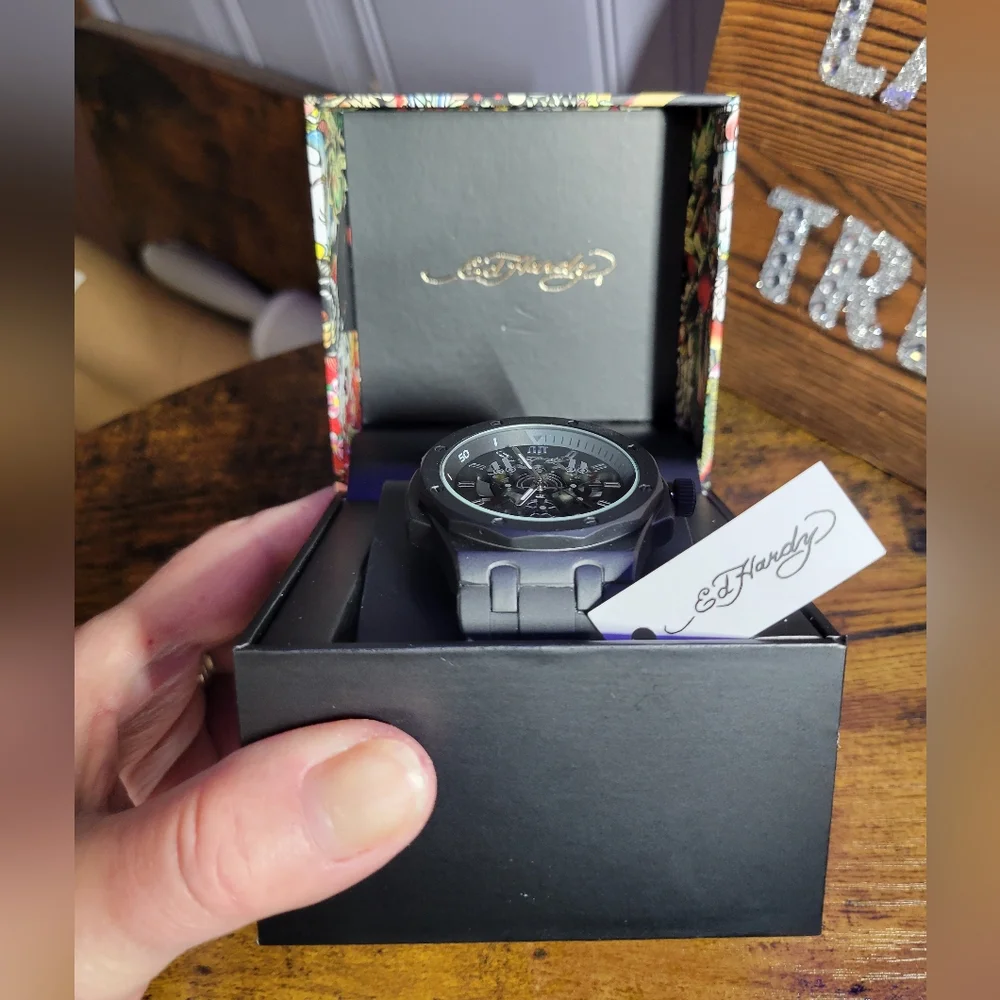 Ed Hardy mens Black Gray Watch